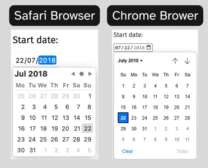 Illustration of chrome vs Safari date picker view